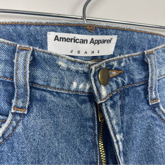 American Apparel High Rise Waist 90s Medium Stone Wash Indigo Denim Jean Shorts - Picture 3 of 9